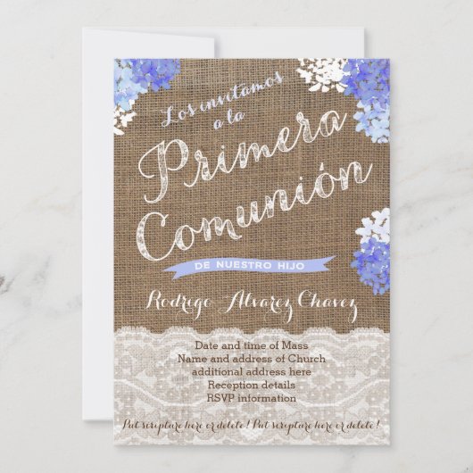 Spanische 1. Gemeinschaftskarten für Jungen, 1. Einladung (Vorderseite)