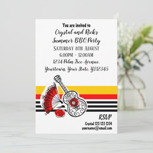 Spanische Andenken-klassischer Streifenfrontentext Einladung (Stehend Vorderseite)