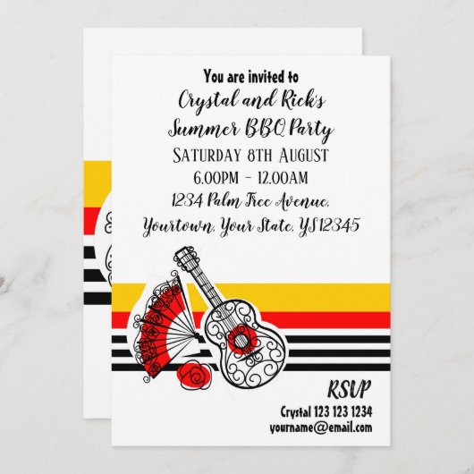 Spanische Andenken-klassischer Streifenfrontentext Einladung (Vorne/Hinten)