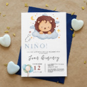 Spanische Baby-Duschkabine Lion Qr Code Baby Regis Einladung