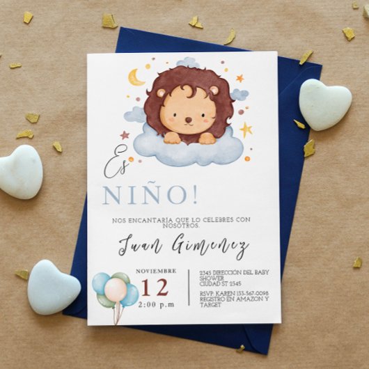 Spanische Baby-Duschkabine Lion Qr Code Baby Regis Einladung