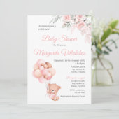 Spanische Babydusche Einladung Pink Bear Girl (Stehend Vorderseite)