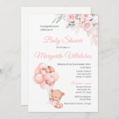 Spanische Babydusche Einladung Pink Bear Girl (Vorne/Hinten)