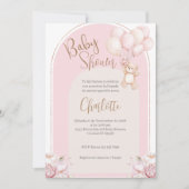 Spanische Babydusche Einladung Pink Bear Girl (Vorderseite)