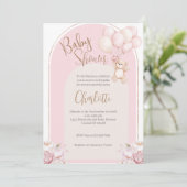 Spanische Babydusche Einladung Pink Bear Girl (Stehend Vorderseite)