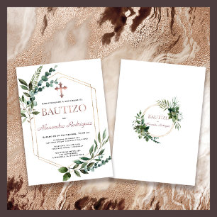 Spanische Bautizo Grüne Rose Goldene Taufe Einladung