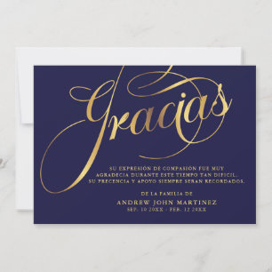 Spanische Beerdigung der Marine und Gold Calligrap Dankeskarte