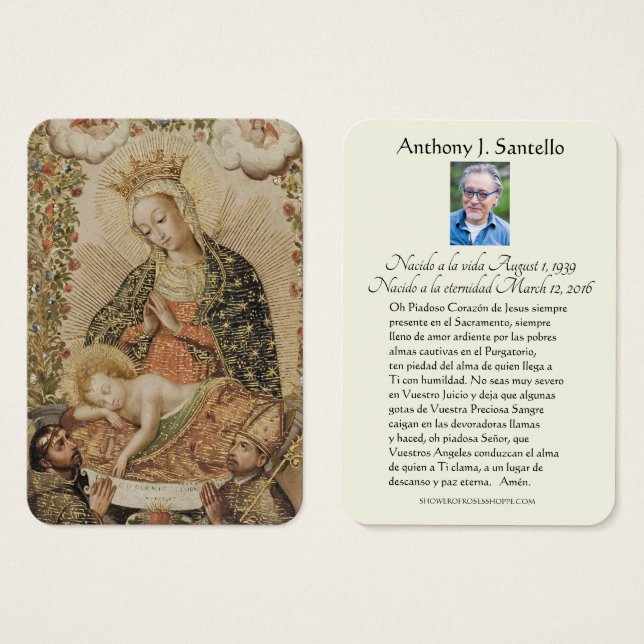 Spanische Beerdigung Jungfrau Mary Jesus Gedenkgeb (Vorne & Hinten)