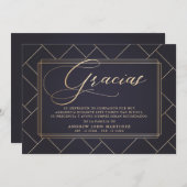 Spanische Beerdigung von Soft Black & Gold Calligr Dankeskarte (Vorne/Hinten)