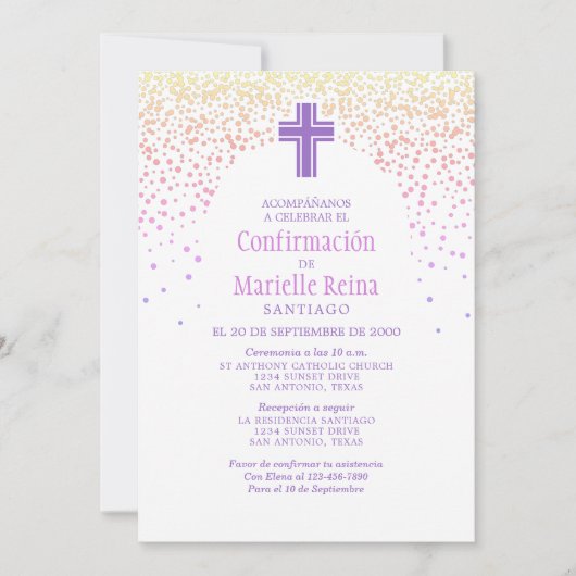 Spanische Bestätigung der Mädchen Einladung (Vorderseite)