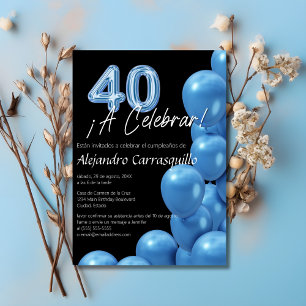 Spanische blaue Ballons auf schwarzer lustiger 40. Einladung