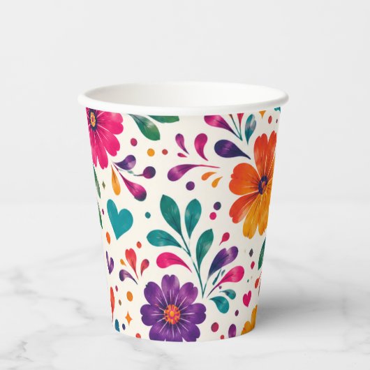 Spanische Blumenparty Pappbecher (Vorderseite)