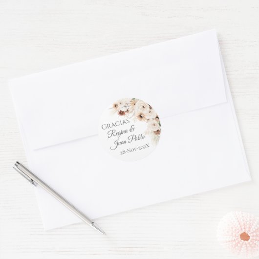 Spanische Boho-Hochzeit runder Aufkleber (Umschlag)
