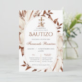 Spanische Boho-Taufe Blumen Einladung (Stehend Vorderseite)