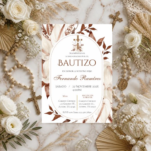 Spanische Boho-Taufe Blumen Einladung