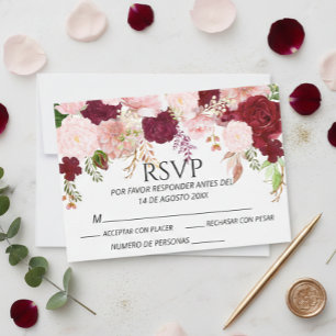 Spanische Burgunder-Rosa Florale Hochzeitseinladun RSVP Karte