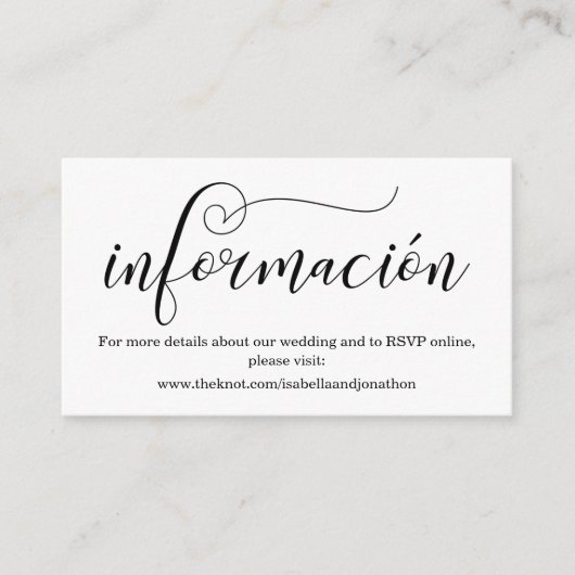 Spanische Calligraphy Wedding Website Enclosure Ca Begleitkarte (Vorderseite)