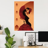 Spanische Dame mit Fan und Rose im Haar Poster (Heimbüro)