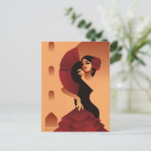 Spanische Dame mit Fan und Rose im Haar Postkarte (Stehend Vorderseite)