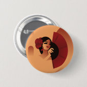 Spanische Dame mit Fan und rote Rose im Haar Button (Vorne & Hinten)