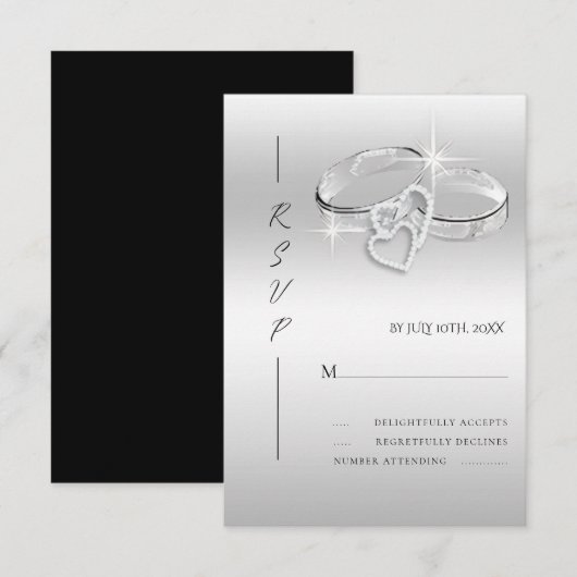 Spanische dekorative glitzernde silberne Hochzeits RSVP Karte (Vorne/Hinten)