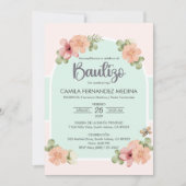 Spanische Einladung Bautizo Rosa Blume Taufe (Vorderseite)