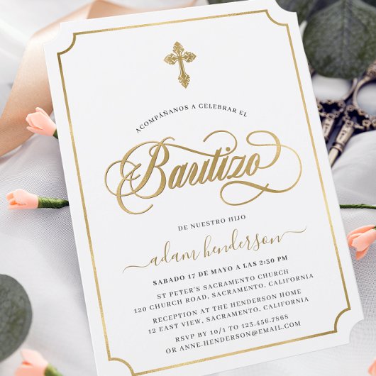 Spanische Einladung De Bautizo Gold