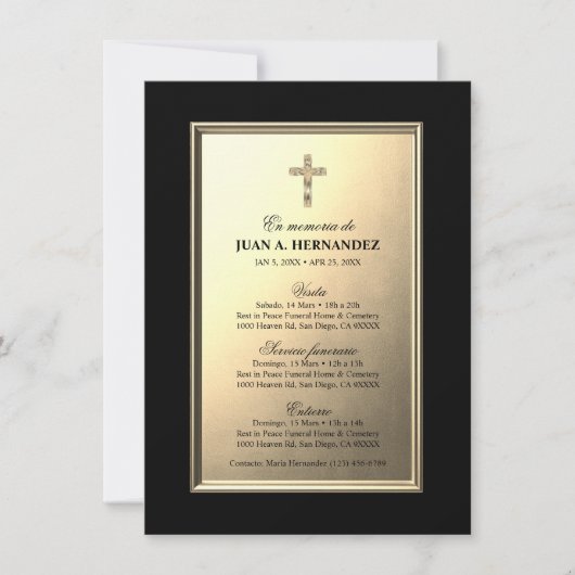 SPANISCHE Einladung Para Beerdigung Servicio FOTO (Vorderseite)