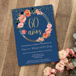 Spanische elegante blaue Blumenparty zum 60. Gebur Einladung