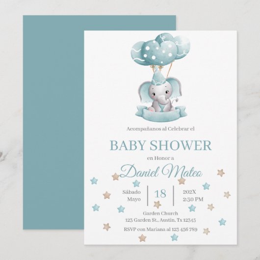 Spanische Elephant Baby Dusche Einladung (Vorne/Hinten)