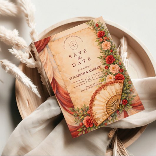 Spanische Fan-Romance-Hochzeit Save The Date