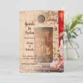 Spanische, farbenfrohe Altstadt Mexikanische Hochz Einladung (Stehend Vorderseite)