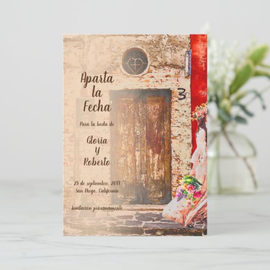 Spanische, farbenfrohe Altstadt Mexikanische Hochz Einladung (Stehend Vorderseite)