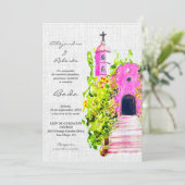 Spanische, farbenfrohe rosa Kapelle mexikanische H Einladung (Stehend Vorderseite)