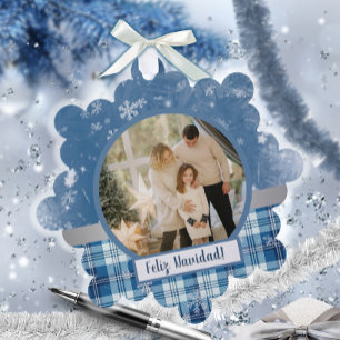 Spanische Feliz Navidad Elegante Azul Ferienkarte Ornament Karte