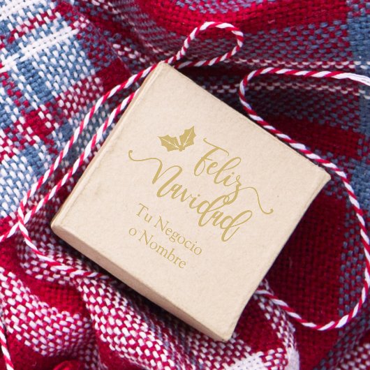Spanische Feliz Navidad Quote Typografy & Holly Gummistempel