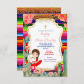 Spanische Fiesta-Mädchen-Taufe-mit Blumentaufe Einladung (Vorne/Hinten)