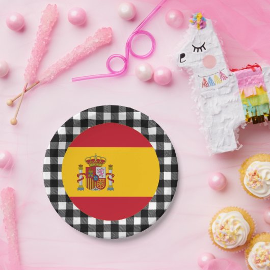 Spanische Flagge, Büffel, karierte und spanische F Pappteller (Party)