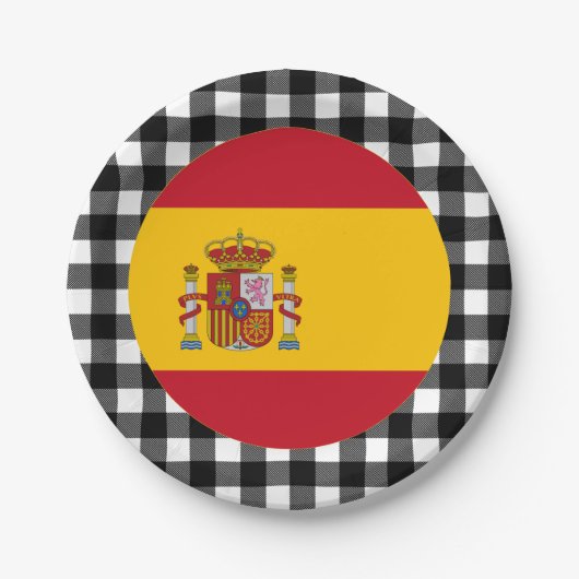 Spanische Flagge, Büffel, karierte und spanische F Pappteller (Vorderseite)