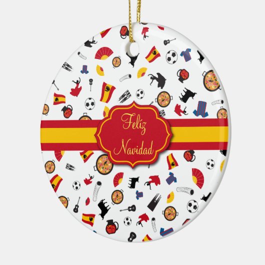 Spanische Flagge Feliz Navidad Verzierung Keramikornament (Links)