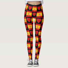 Spanische Flagge Herzmuster Niedliches Patriotisch Leggings