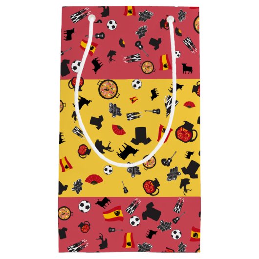 Spanische Flagge mit Gegenständen Spaniens Kleine Geschenktüte (Vorderseite)