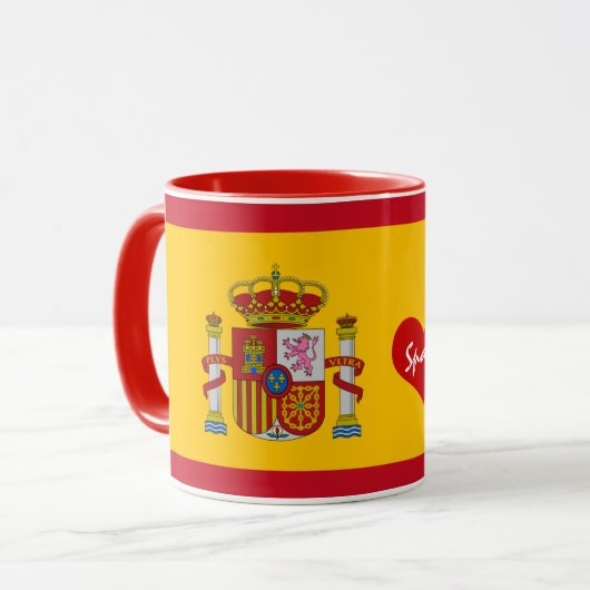 Spanische Flagge mit rotem Herz - Kaffee- und Spor Tasse (Vorderseite Links)