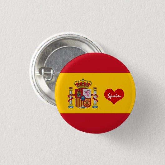Spanische Flagge mit rotem Herz - Mode / Sport Button (Vorne & Hinten)