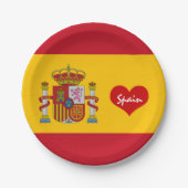 Spanische Flagge mit rotem Herz - Mode-/Sportfans Pappteller (Vorderseite)