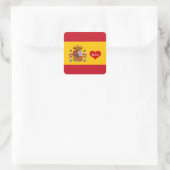 Spanische Flagge mit rotem Herz - Mode-/Sportfans Quadratischer Aufkleber (Tasche)