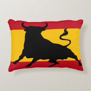 Spanische Flagge mit Stier Dekokissen