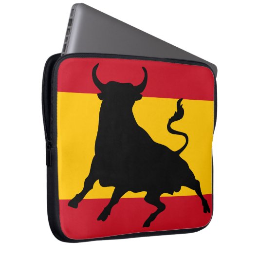Spanische Flagge mit Stier Laptopschutzhülle (Vorne Rechts)