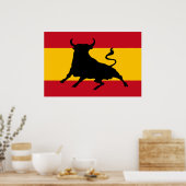 Spanische Flagge mit Stier Poster (Küche)
