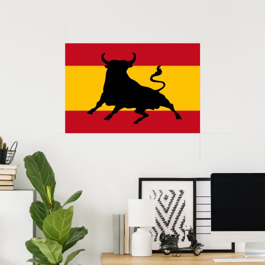Spanische Flagge mit Stier Poster (Heimbüro)